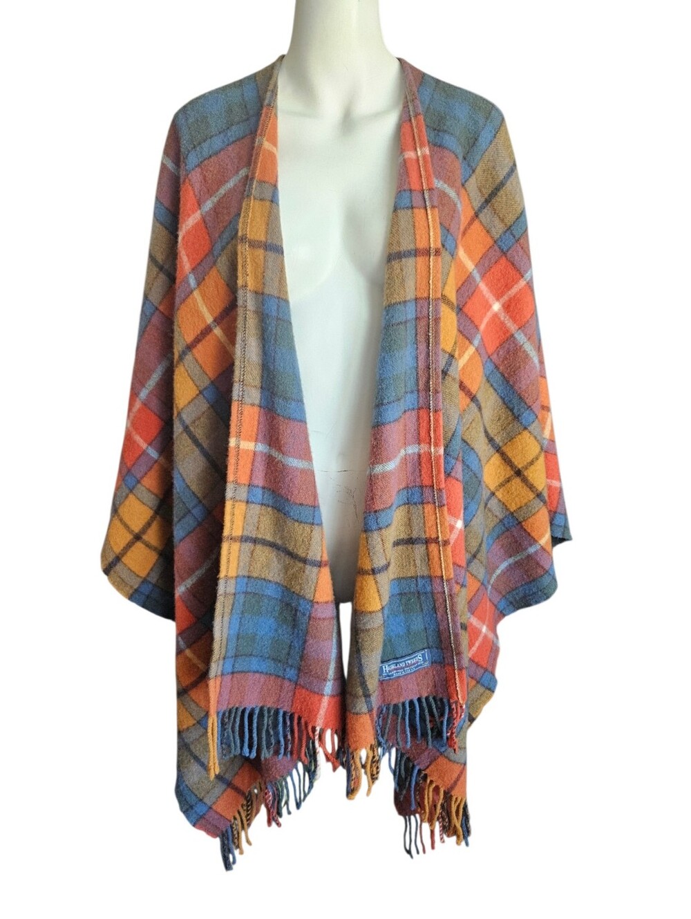 Highland Tweeds Buchanan Antique Tartan Plaid Ruana Poncho Cape 100% Lambswool